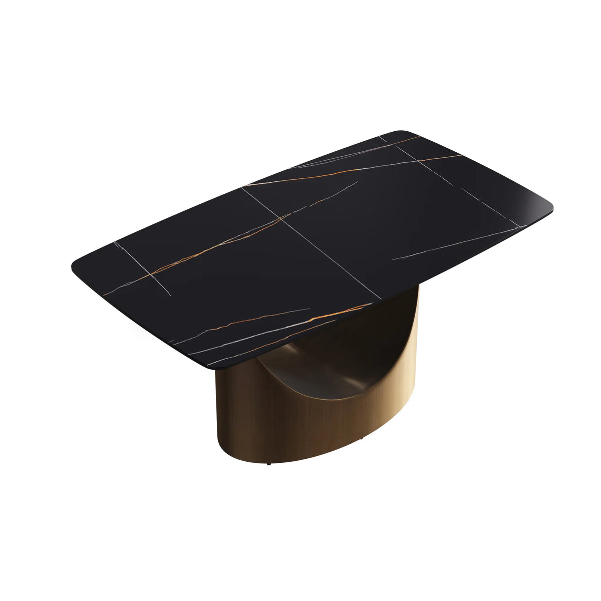Marbella Sintered Stone Dining Table | 63" Matte Black Rectangular With Curved Edge