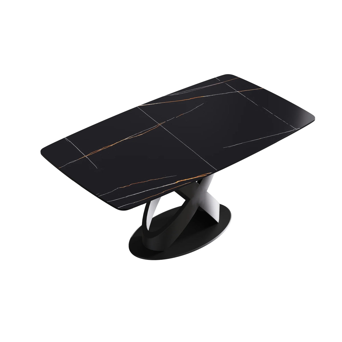 Marbella Sintered Stone Dining Table | 63" Matte Black Rectangular With Curved Edge