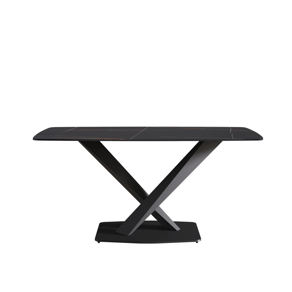 Marbella Sintered Stone Dining Table | 63" Matte Black Rectangular With Curved Edge