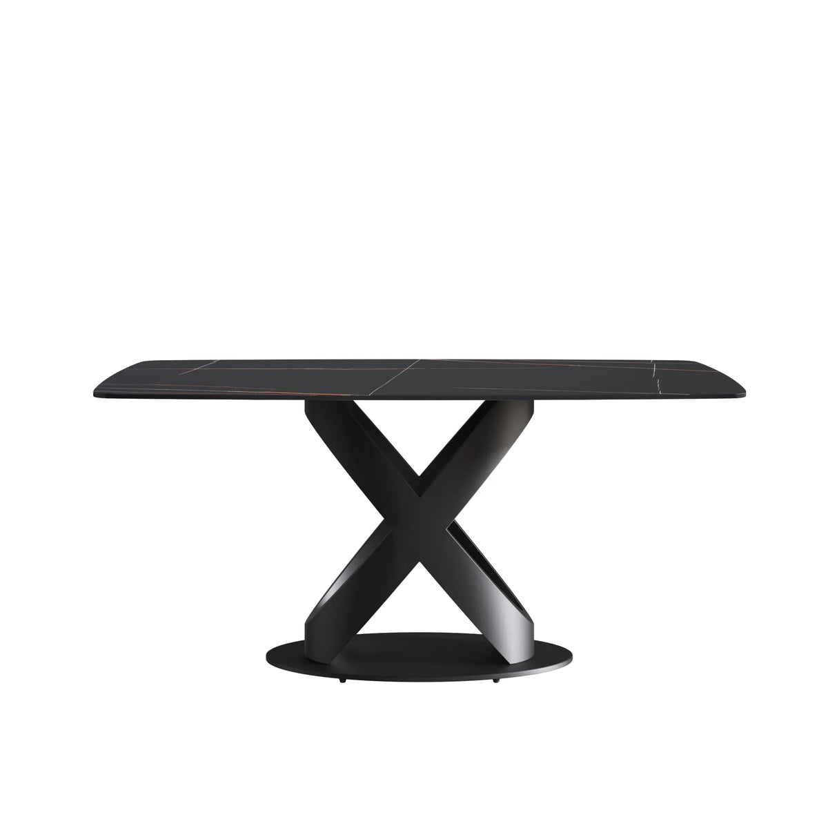 Marbella Sintered Stone Dining Table | 63" Matte Black Rectangular With Curved Edge