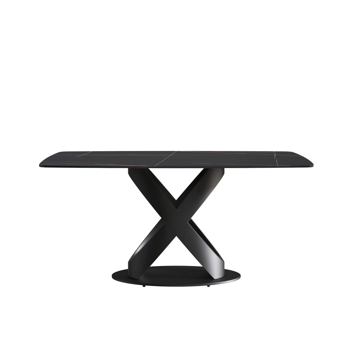 Marbella Sintered Stone Dining Table | 63" Matte Black Rectangular With Curved Edge