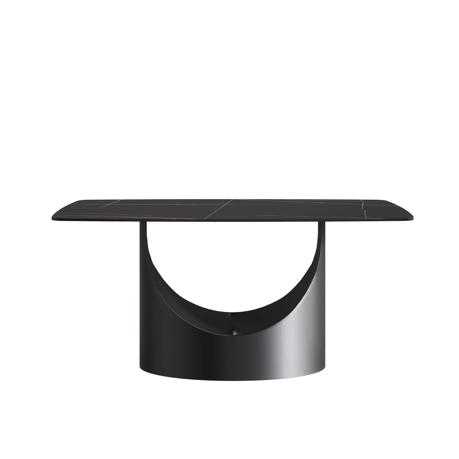 Mesa de comedor Marbella de piedra sinterizada | Rectangular de 160 cm (63") en negro mate con borde curvo