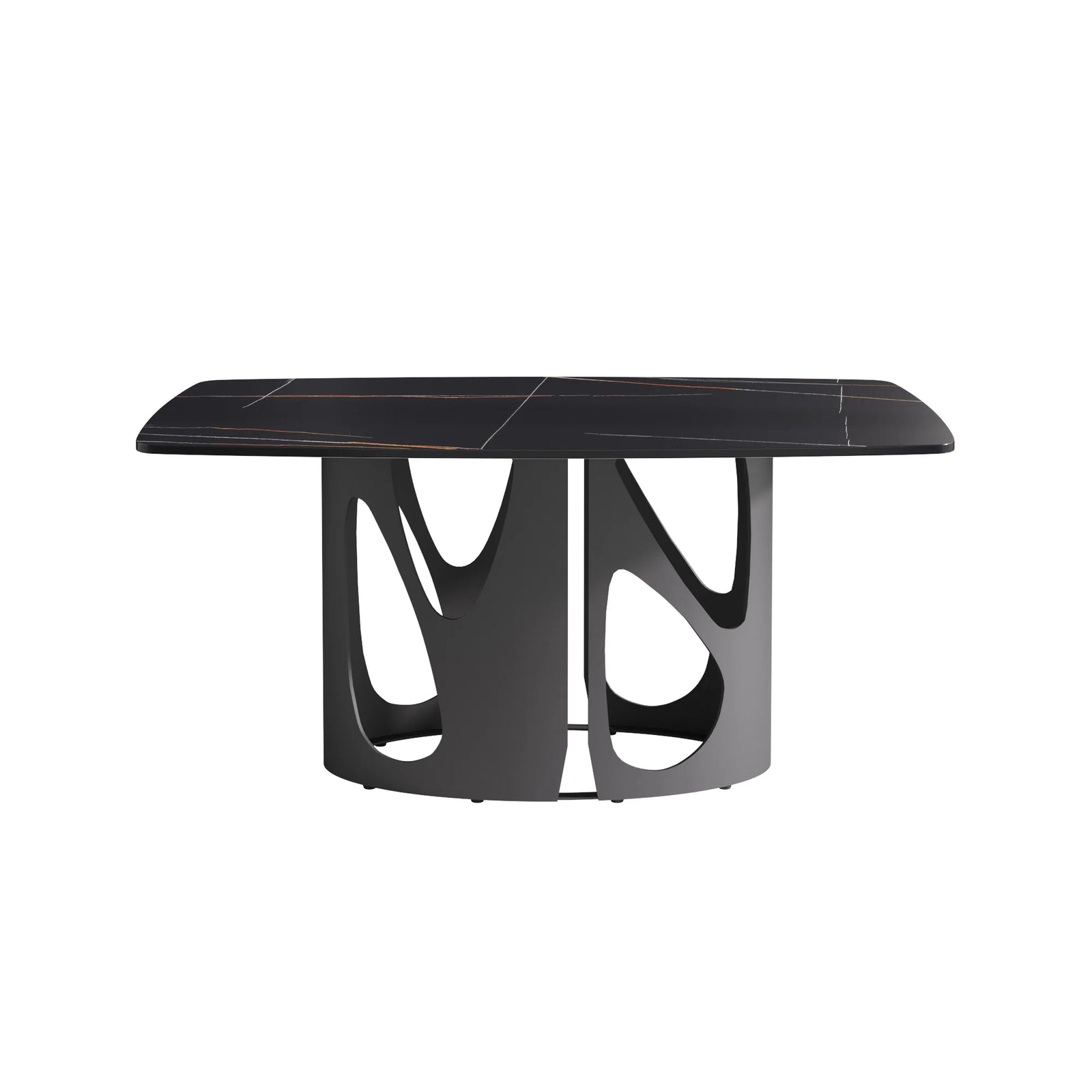 Mesa de comedor Marbella de piedra sinterizada | Rectangular de 160 cm (63") en negro mate con borde curvo
