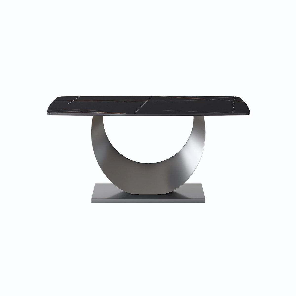Marbella Sintered Stone Dining Table | 63" Matte Black Rectangular With Curved Edge