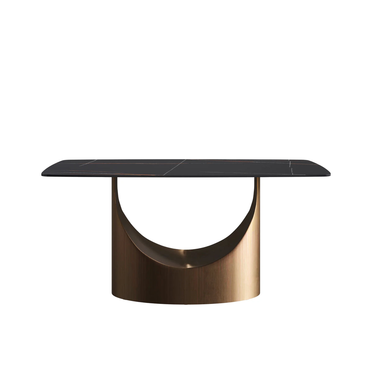Marbella Sintered Stone Dining Table | 63" Matte Black Rectangular With Curved Edge