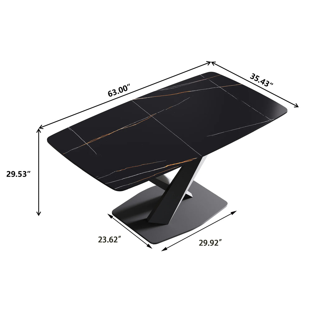 Marbella Sintered Stone Dining Table | 63" Matte Black Rectangular With Curved Edge