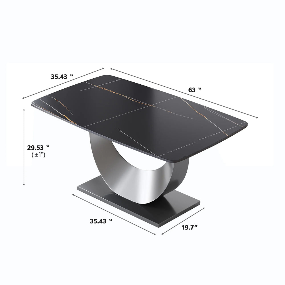 Marbella Sintered Stone Dining Table | 63" Matte Black Rectangular With Curved Edge