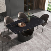 Marbella Sintered Stone Dining Table | 63" Matte Black Rectangular With Curved Edge