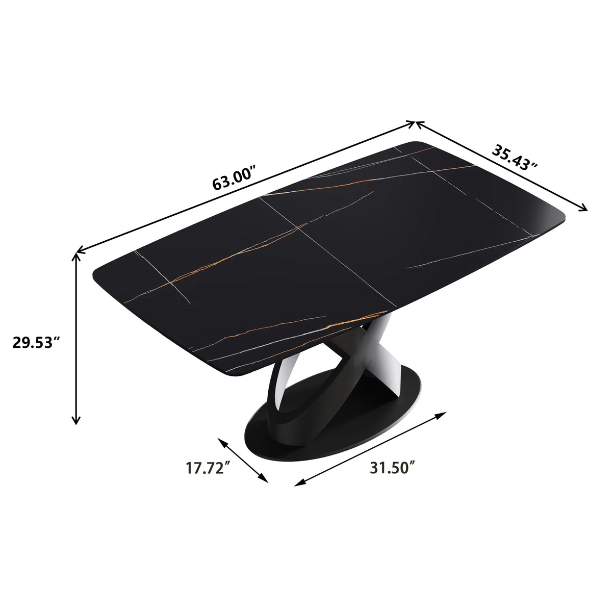 Marbella Sintered Stone Dining Table | 63" Matte Black Rectangular With Curved Edge