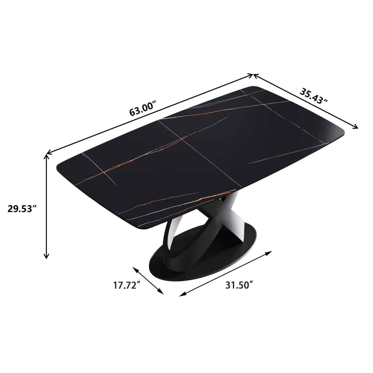 Marbella Sintered Stone Dining Table | 63" Matte Black Rectangular With Curved Edge