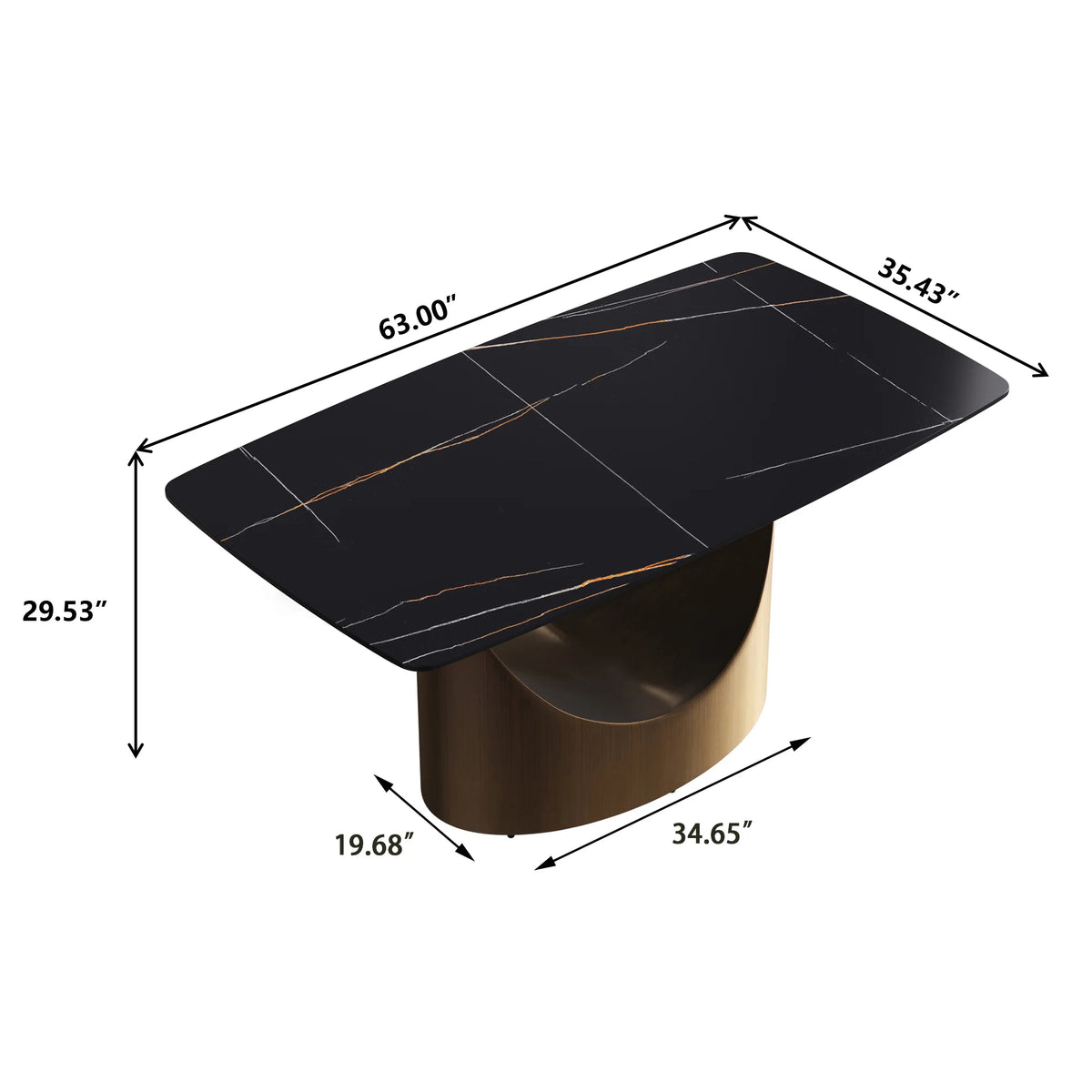 Marbella Sintered Stone Dining Table | 63" Matte Black Rectangular With Curved Edge