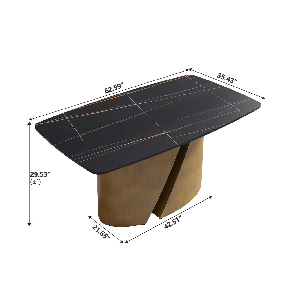 Marbella Sintered Stone Dining Table | 63" Matte Black Rectangular With Curved Edge