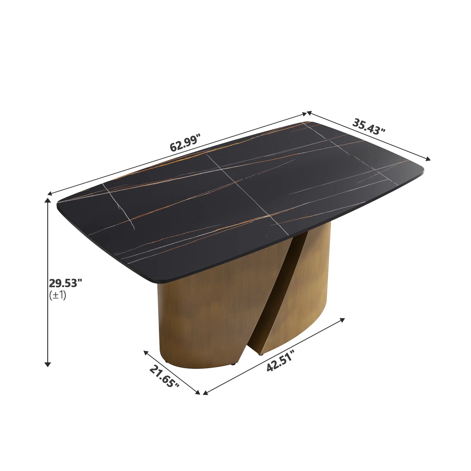 Marbella Sintered Stone Dining Table | 63" Matte Black Rectangular With Curved Edge