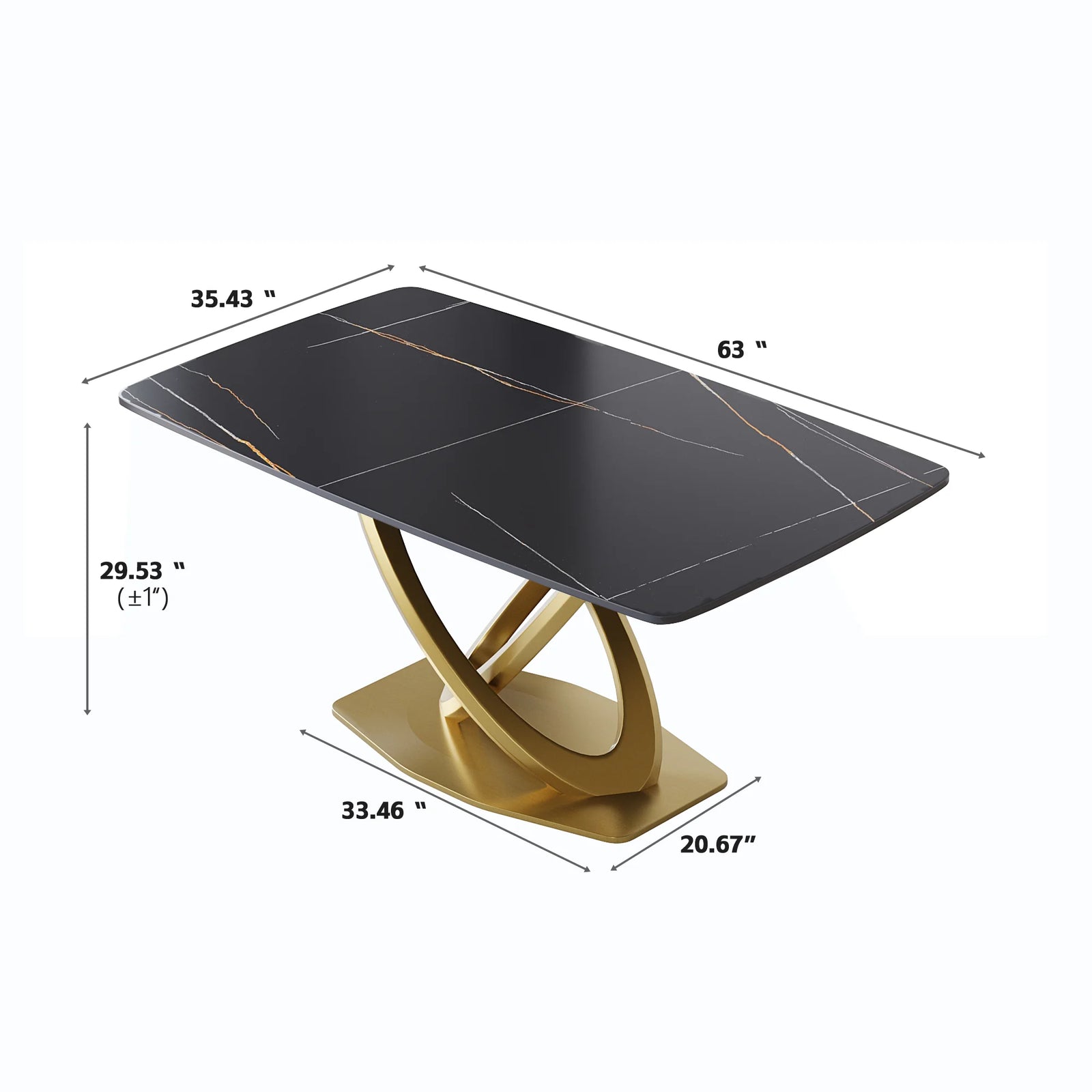 Marbella Sintered Stone Dining Table | 63" Matte Black Rectangular With Curved Edge