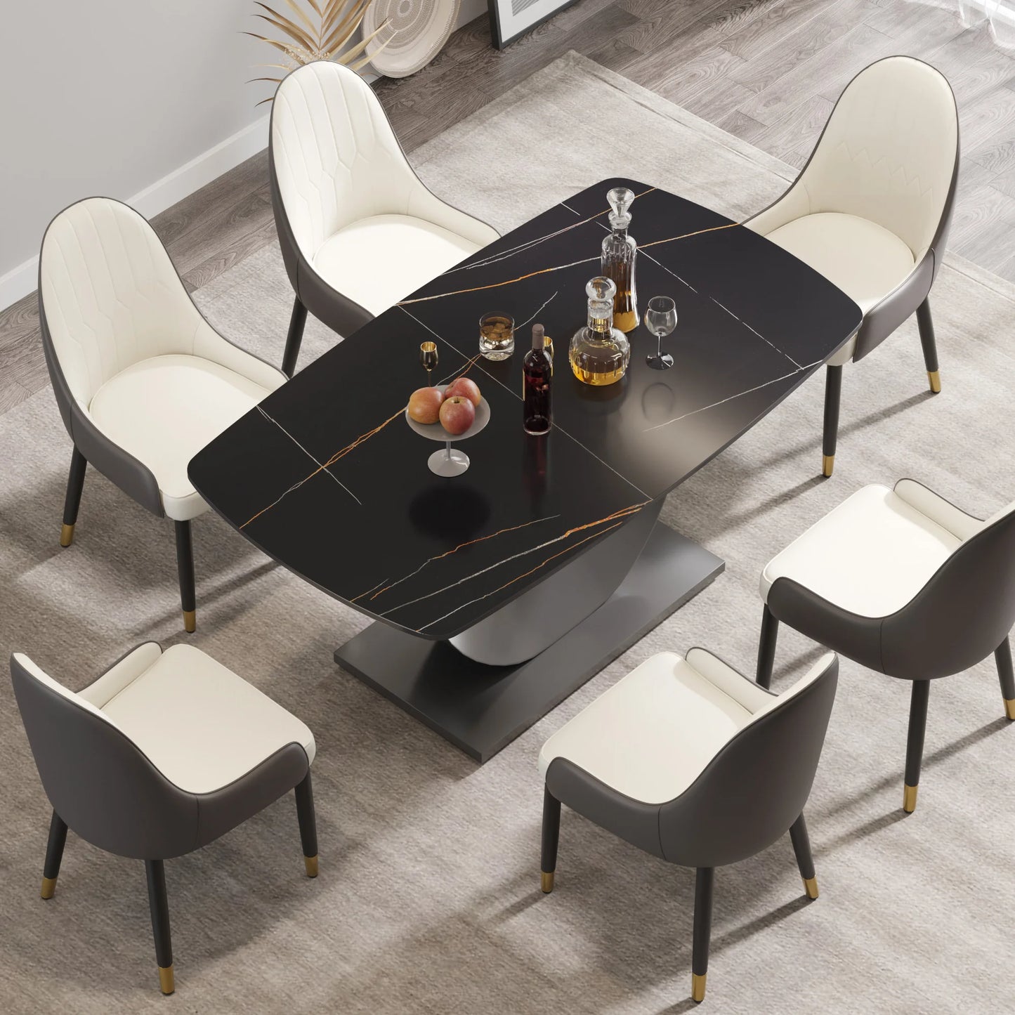 Marbella Sintered Stone Dining Table | 63" Matte Black Rectangular With Curved Edge