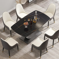 Marbella Sintered Stone Dining Table | 63" Matte Black Rectangular With Curved Edge