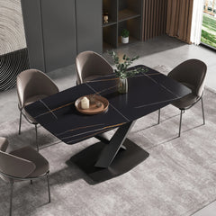 Marbella Sintered Stone Dining Table | 63" Matte Black Rectangular With Curved Edge