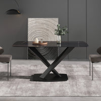 Marbella Sintered Stone Dining Table | 63" Matte Black Rectangular With Curved Edge