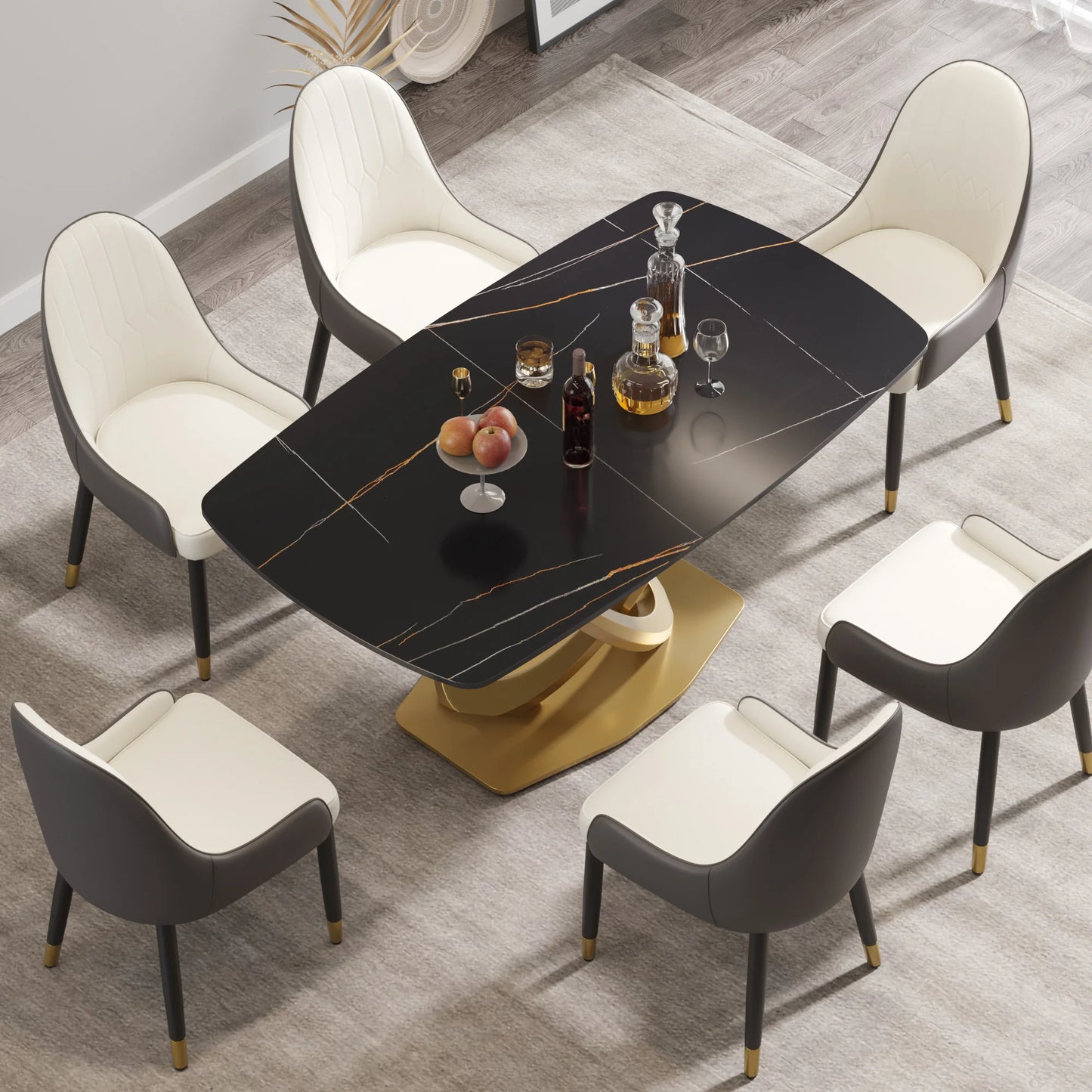 Marbella Sintered Stone Dining Table | 63" Matte Black Rectangular With Curved Edge