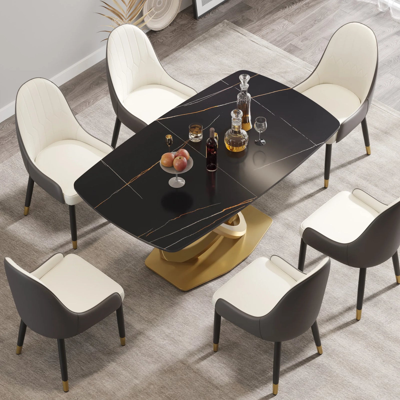 Marbella Sintered Stone Dining Table | 63" Matte Black Rectangular With Curved Edge