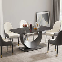 Marbella Sintered Stone Dining Table | 63" Matte Black Rectangular With Curved Edge