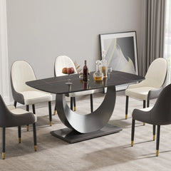 Marbella Sintered Stone Dining Table | 63" Matte Black Rectangular With Curved Edge