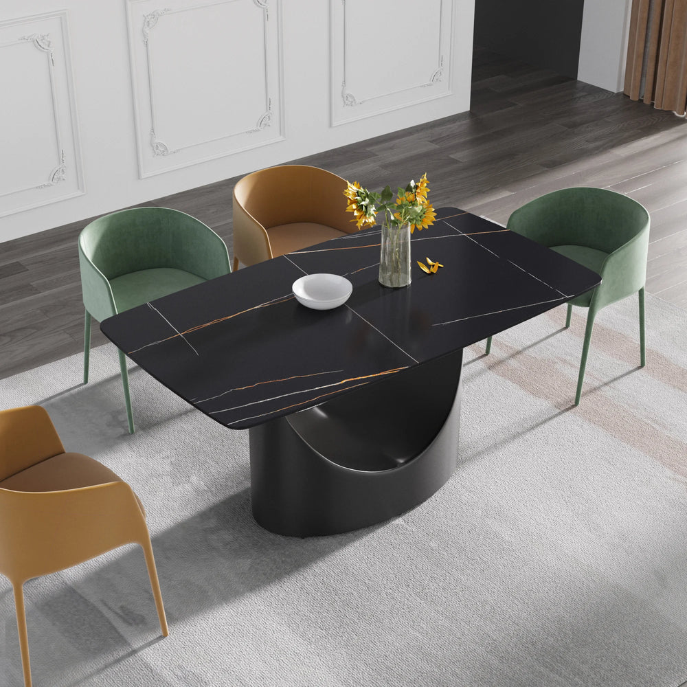 Marbella Sintered Stone Dining Table | 63" Matte Black Rectangular With Curved Edge