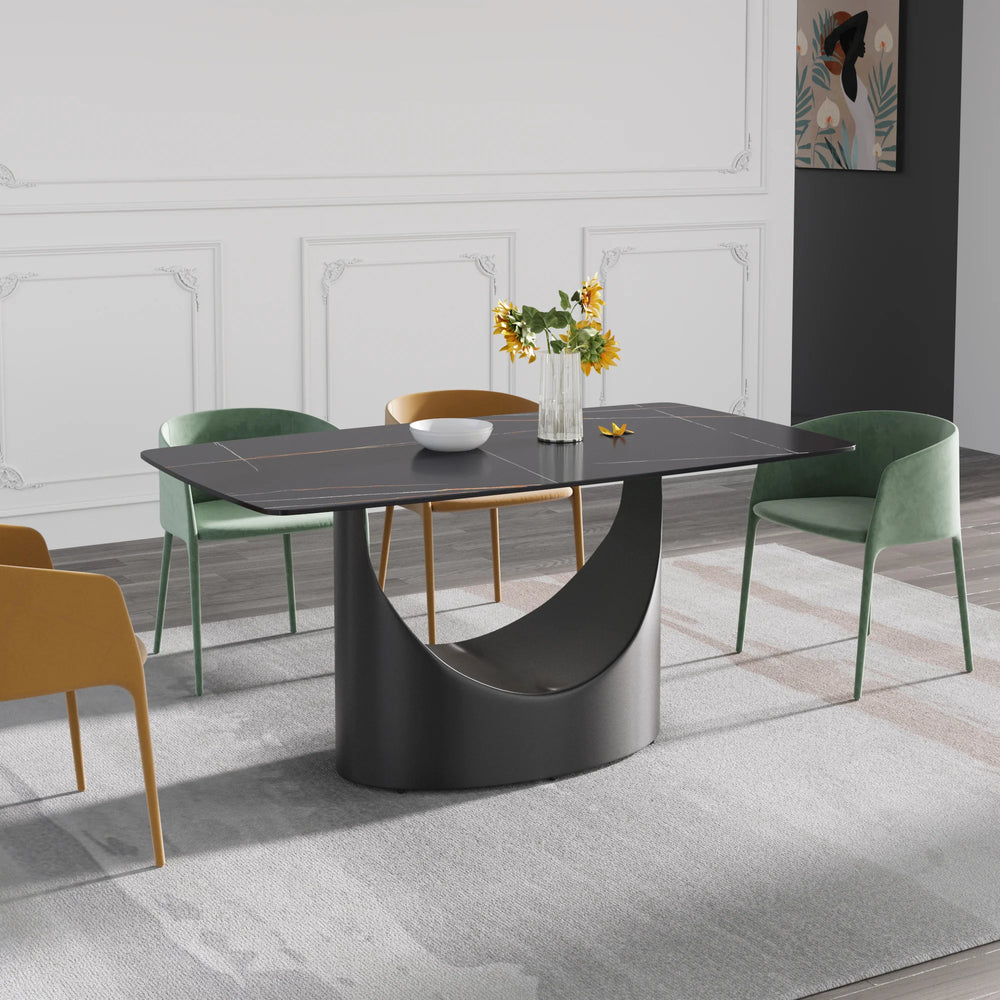 Marbella Sintered Stone Dining Table | 63" Matte Black Rectangular With Curved Edge