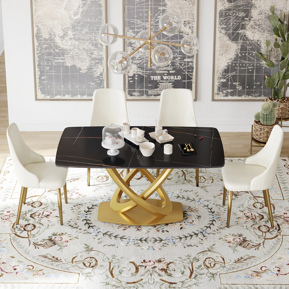 Marbella Sintered Stone Dining Table | 63" Matte Black Rectangular With Curved Edge