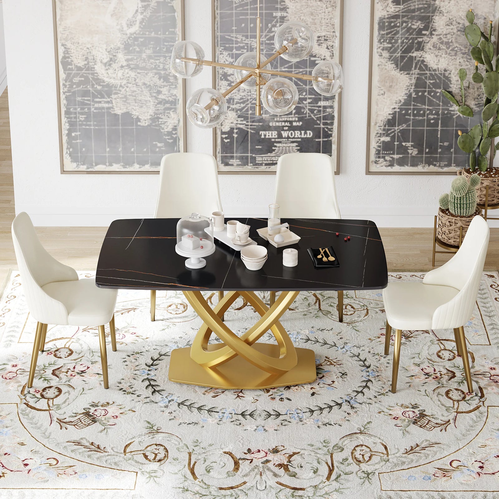 Marbella Sintered Stone Dining Table | 63" Matte Black Rectangular With Curved Edge