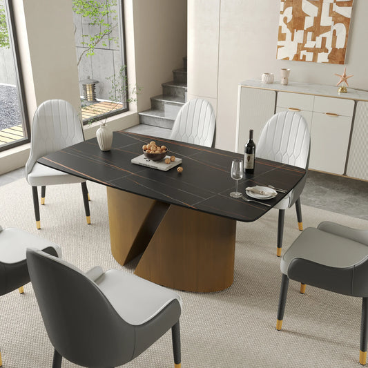 Marbella Sintered Stone Dining Table | 63" Matte Black Rectangular With Curved Edge