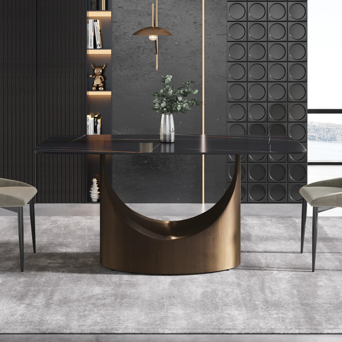 Marbella Sintered Stone Dining Table | 63" Matte Black Rectangular With Curved Edge