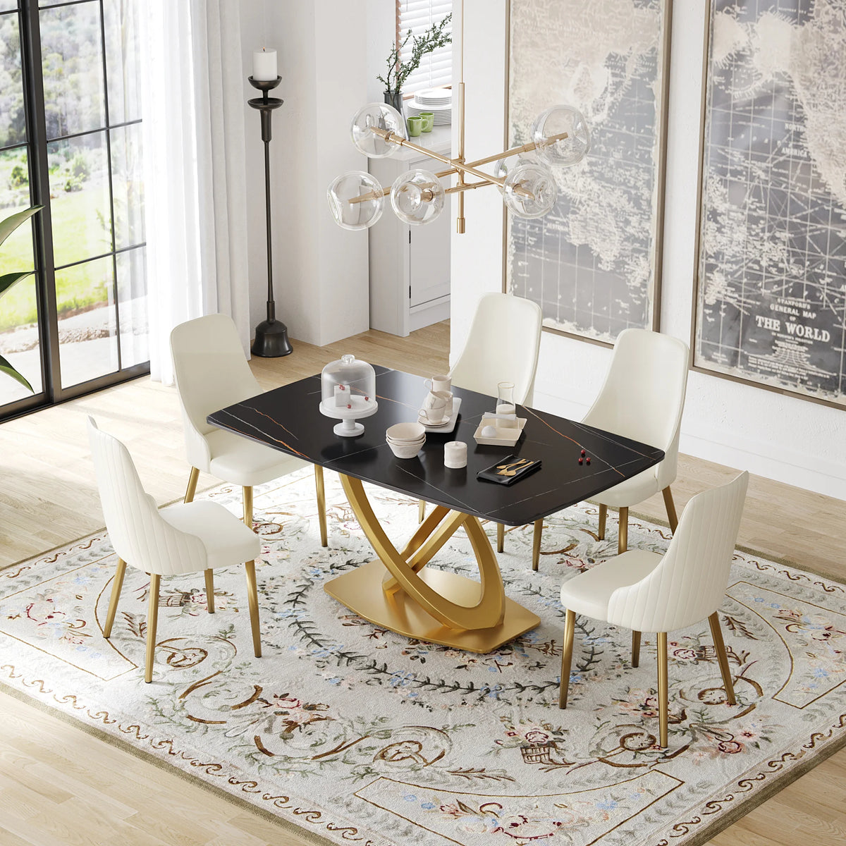 Marbella Sintered Stone Dining Table | 63" Matte Black Rectangular With Curved Edge