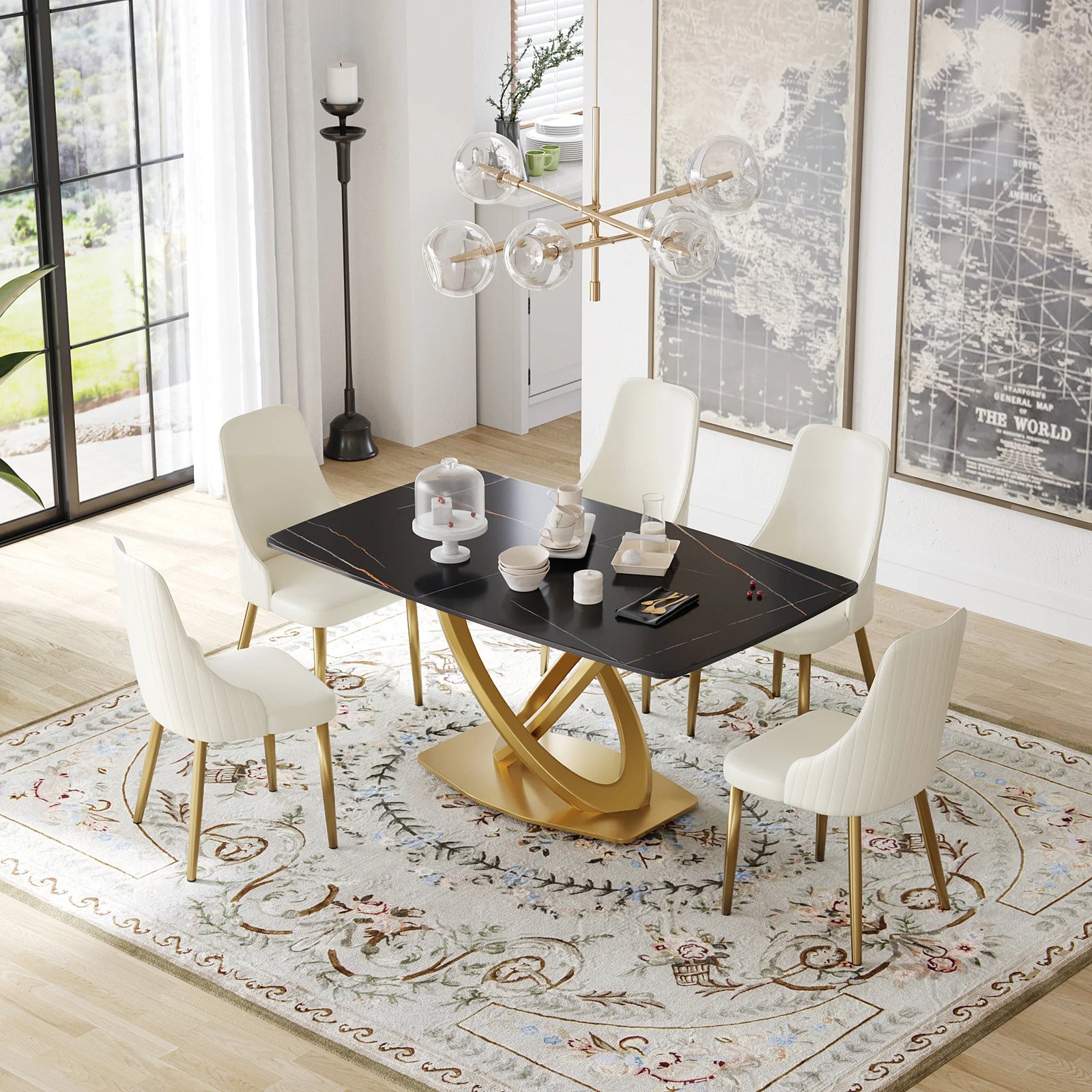 Marbella Sintered Stone Dining Table | 63" Matte Black Rectangular With Curved Edge