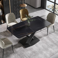 Marbella Sintered Stone Dining Table | 63" Matte Black Rectangular With Curved Edge