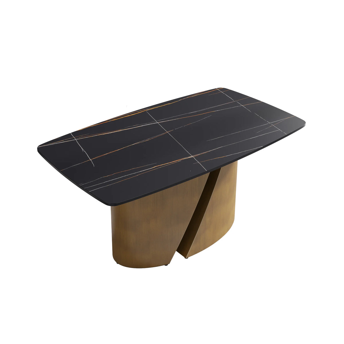 Marbella Sintered Stone Dining Table | 63" Matte Black Rectangular With Curved Edge