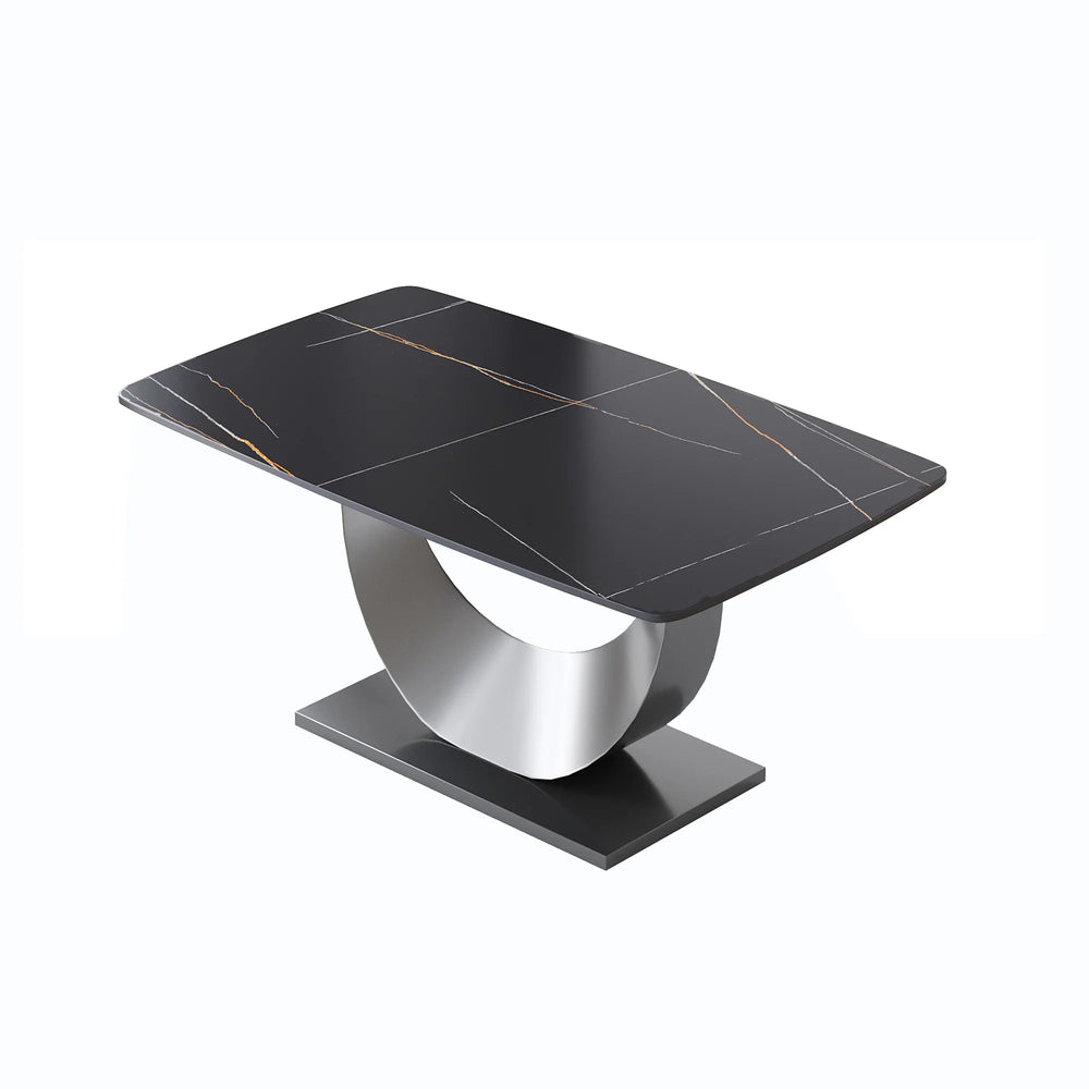 Marbella Sintered Stone Dining Table | 63" Matte Black Rectangular With Curved Edge