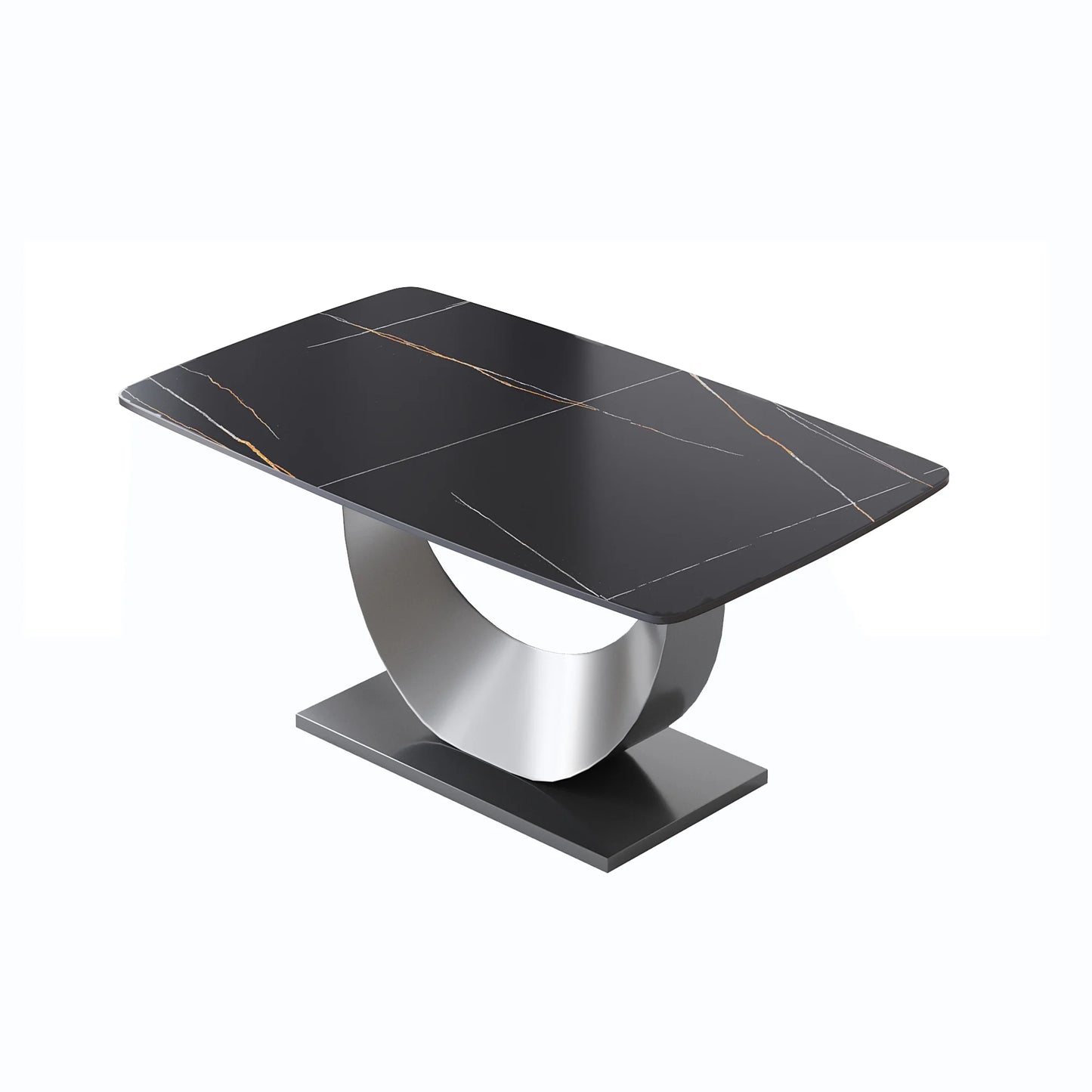 Marbella Sintered Stone Dining Table | 63" Matte Black Rectangular With Curved Edge