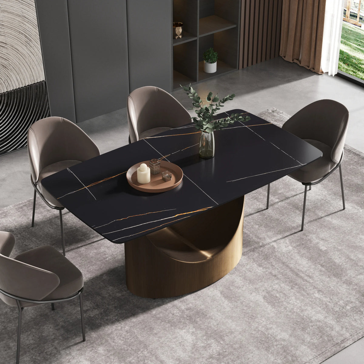 Marbella Sintered Stone Dining Table | 63" Matte Black Rectangular With Curved Edge