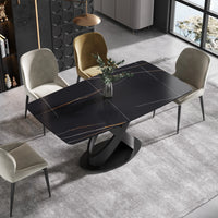 Marbella Sintered Stone Dining Table | 63" Matte Black Rectangular With Curved Edge