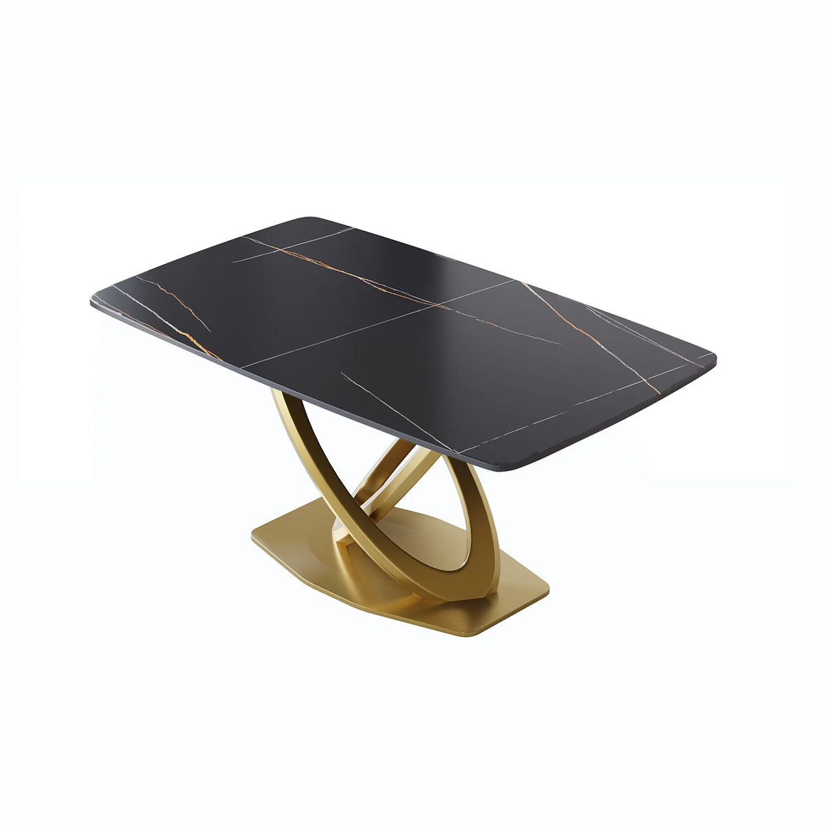 Marbella Sintered Stone Dining Table | 63" Matte Black Rectangular With Curved Edge