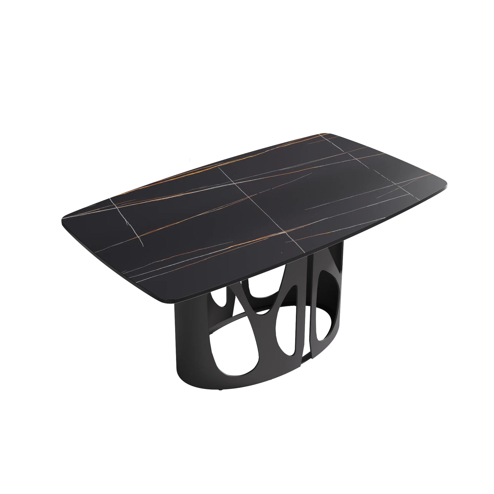 Mesa de comedor Marbella de piedra sinterizada | Rectangular de 160 cm (63") en negro mate con borde curvo