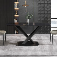 Marbella Sintered Stone Dining Table | 63" Matte Black Rectangular With Curved Edge
