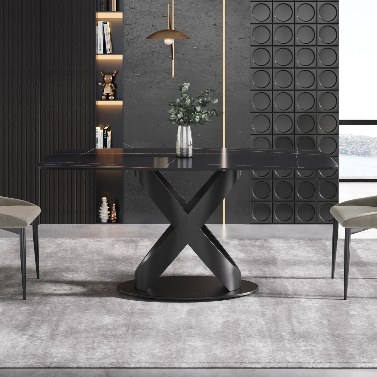 Marbella Sintered Stone Dining Table | 63" Matte Black Rectangular With Curved Edge