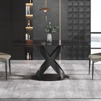 Marbella Sintered Stone Dining Table | 63" Matte Black Rectangular With Curved Edge