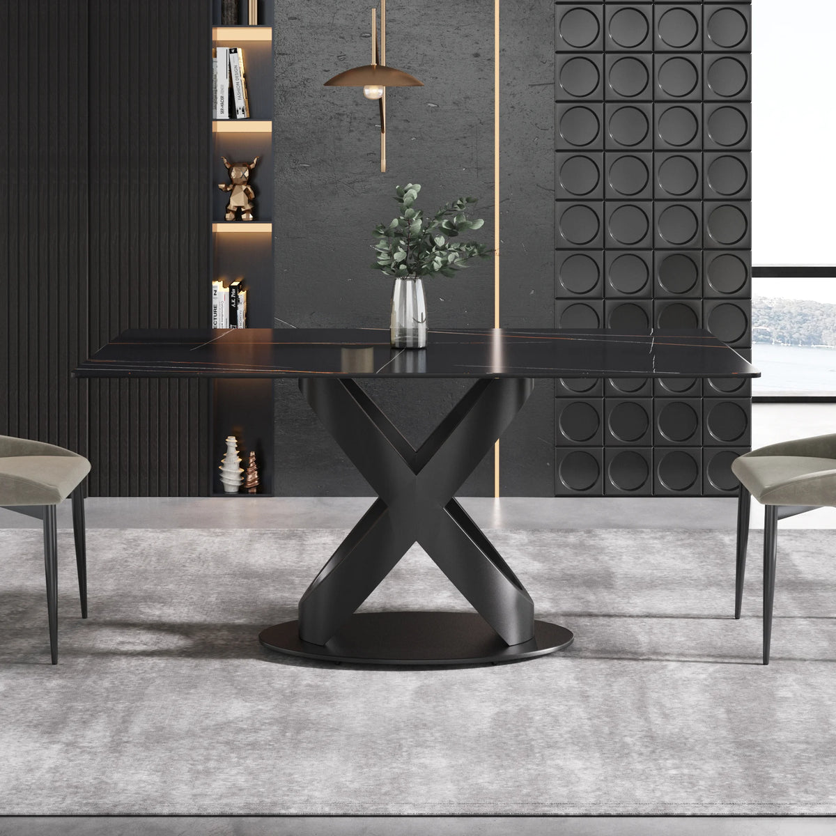 Marbella Sintered Stone Dining Table | 63" Matte Black Rectangular With Straight Edge
