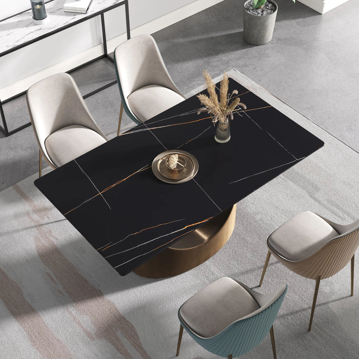 Marbella Sintered Stone Dining Table | 63" Matte Black Rectangular With Straight Edge
