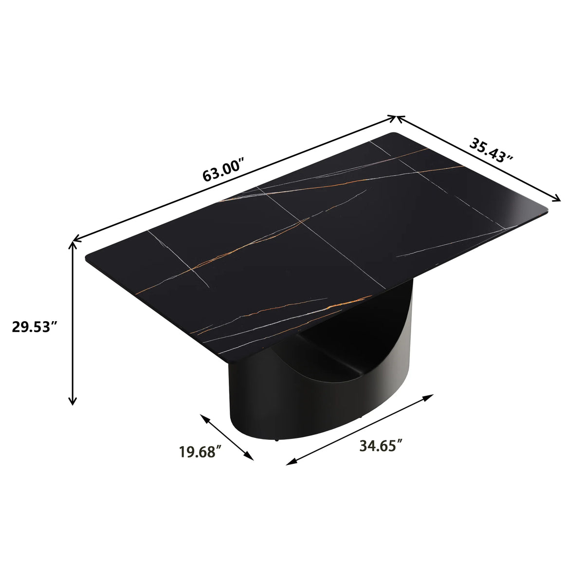 Marbella Sintered Stone Dining Table | 63" Matte Black Rectangular With Straight Edge