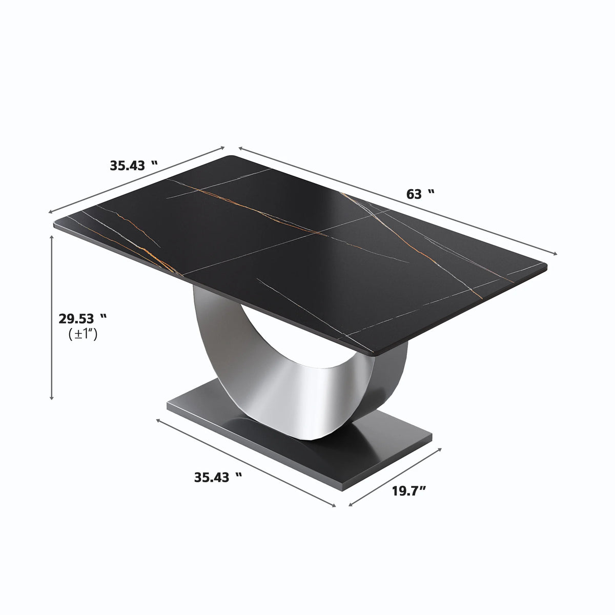Marbella Sintered Stone Dining Table | 63" Matte Black Rectangular With Straight Edge