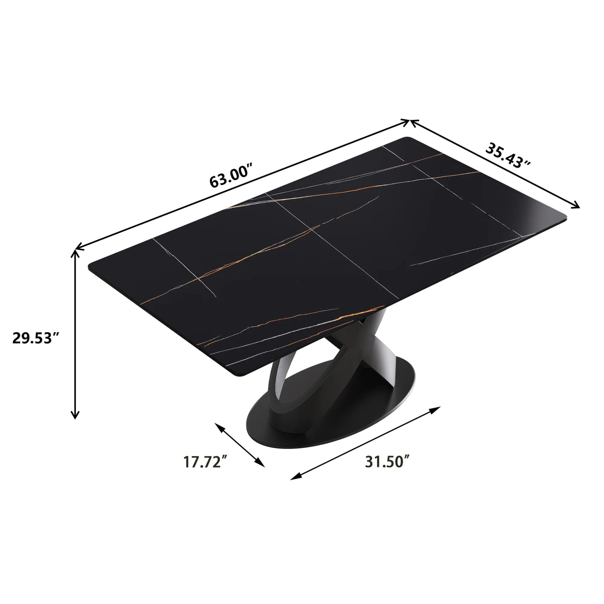 Marbella Sintered Stone Dining Table | 63" Matte Black Rectangular With Straight Edge